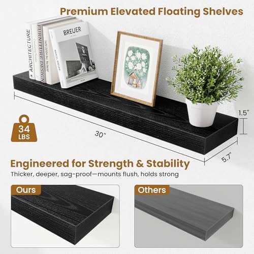 Fun Memories Floating Shelves 30 Inch, Wall Mounted Wood Shelf Set of 2, Farmhouse Decor for Bathroom, Bedroom, Kitchen,