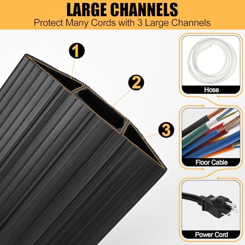 6.5Ft Cord Cover Heavy Duty Cable Protector 3 Channels Contains Cords, Cables and Wires, Easy to Unroll-Conceal Wires of