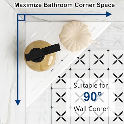 Qeke 10" Corner Shower Shelves 304 Stainless Steel, Matte White, 2 Pack