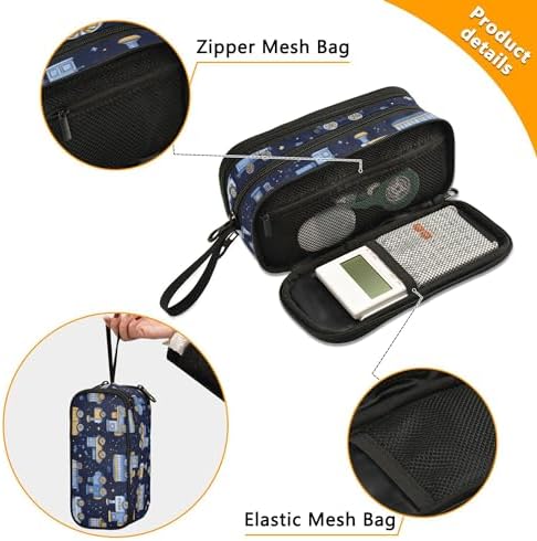 Fisyme Trains Cute Blue Pencil Case Large Capacity Pen Box Makeup Pouch Holder Organizer Stationery Bag for School Office College Traval