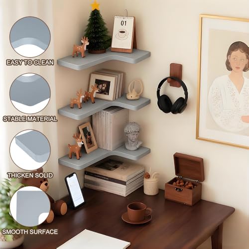 Floating Corner Shelves Set of 3, Solid Wood Picture Wall Shelf, Floating Shelves for Storage for Bedroom Kitchen Bathro