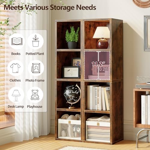 ALISENED 4 Cube Small Bookshelf, Narrow Storage Organizer Shelf, Wooden Corner Bookcase, Modern Thin Cubes Storage Organ