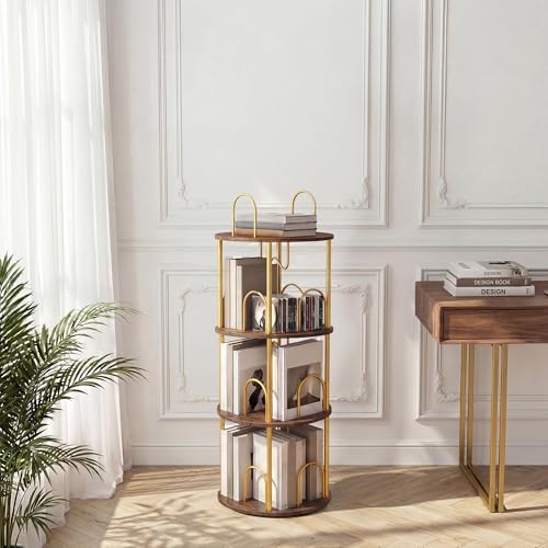 3 Tier Rotating Bookshelf, 360° Spinning Bookshelf Tower, Narrow Corner Book Shelf, Revolving Bookcase Corner Tall Book 