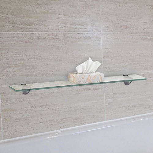 Floating Glass Shelf, 4-3/4"x21" Inch-3/8 Inch Thick Tempered Glass Shelf with 2 Free Chrome Brackets and Screws For Bat