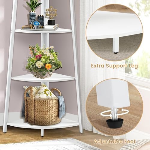71 inch Tall Corner Shelf, 5 Tier Corner Bookshelf, White