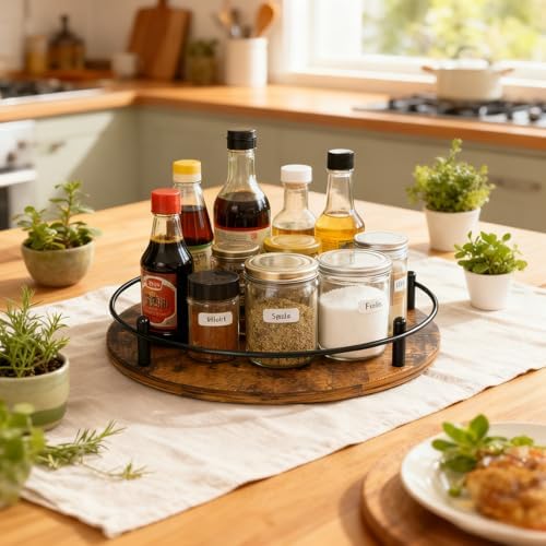 Lazy Susan Spice Rack Organizer - Rotating Turntable Height Adjustable for Kitchen Countertop Cabinet Pantry Seasoning S