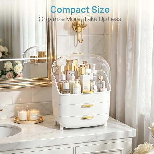 Vtopmart 3-Tier Skincare Makeup Organizer with Drawer and LId, White