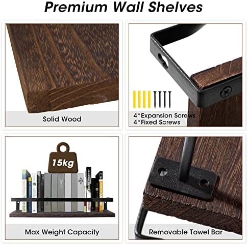 Uten Floating Shelves Set of 2, Wall Mounted with Towel Bar