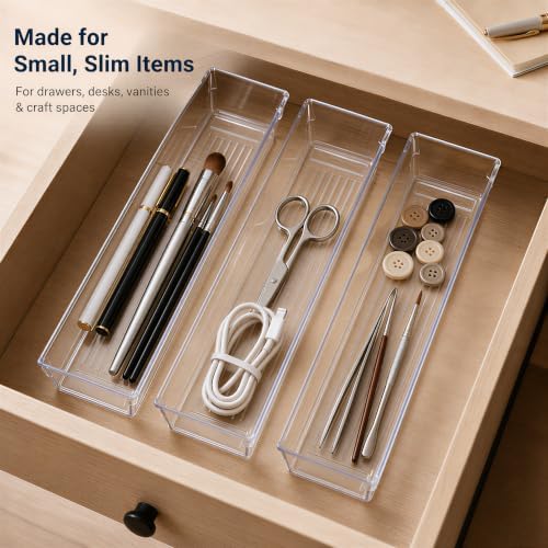 Kingrol 10 Pack Clear Narrow Tapered Drawer Organizer Trays, 12 x 3 x 2 in