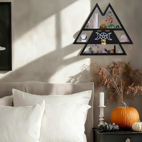 Pracaniz Medium Crystal Shelf with Hidden Drawer & Hooks | Maximalist Witchy Decor for Walls & Desktops | Gothic Boho Tr