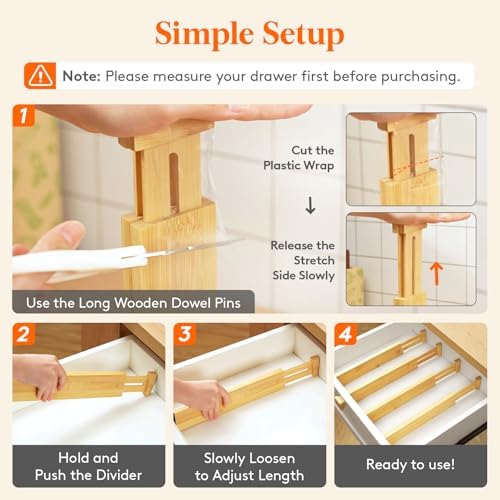 Lifewit 2.4" Kitchen Drawer Dividers, Adjustable Bamboo Drawer Organizers