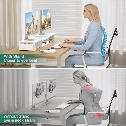 OPNICE Desk Organizer and Accessories, Computer Monitor Stand Riser with Drawer and 2 Pen Holders, Laptop Stand, Office 