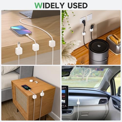 12 White Magnetic Cable Clips, Under Desk Cable Management