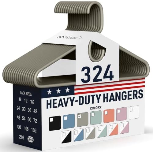 Heavy Duty Clothes Hangers 100+ Pack (324 Count) – Made in the USA – 8lb Capacity Plastic Hangers for Adult Clothing – Durable for Pants, Coats, Jackets, or Jeans – Gray