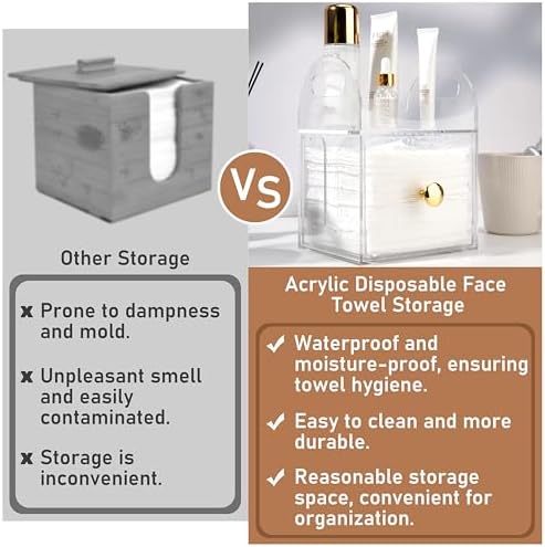 Acrylic Disposable Face Towel Storage Box Compatible with Clean Skin Club Clean Towels XL, Face Towel Holder with Drawer