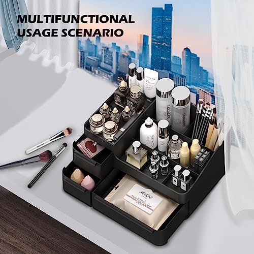 Makeup Organizer with Drawers, Countertop Organizer for Vanity, Bathroom and Bedroom Desk Cosmetics Display Case for Bru