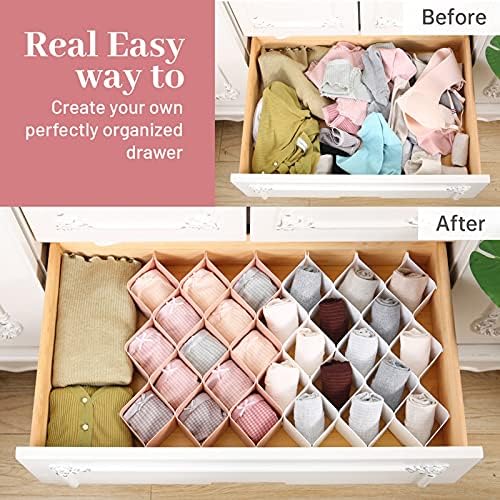 ROUFA Sock Drawer Organizer for Dresser, Honeycomb Underwear Dividers for Women, Panty Separator for Bras, Socks, Belt and Leggings (12pcs.Pink)