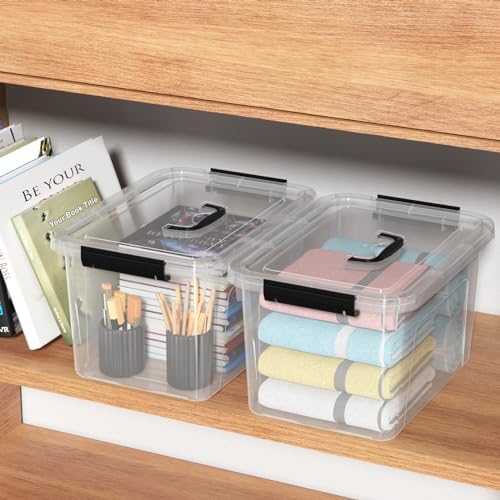 12 Quart Plastic Storage Bins with Lids, Plastic Storage Latch Box with Handle, 6 Packs