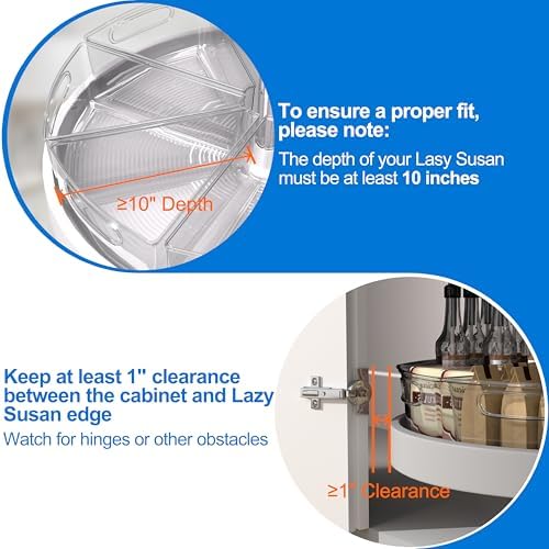 JOWBOOW Lazy Susan Organizer Bins for 26"-27" Diameter Corner Cabinet Lazy Susan, 6 Pack, Clear Plastic Cabinet and Pant
