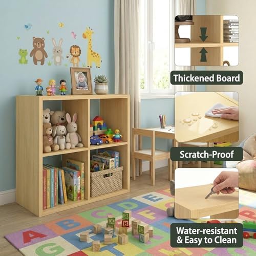 WannabeMyself【2026 Wooden Thick Frame】 4 Cube Storage Organizer with Anti-Tipping Kits, Reversible Open Back Book Shelf,