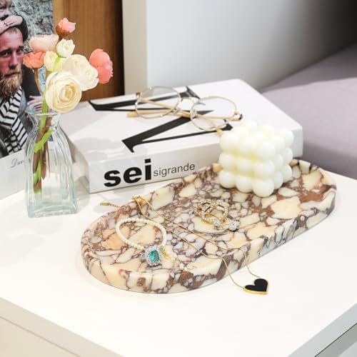 Koville Natural Decorative Marble Bathroom Tray, 12"x6" Calacatta Viola Marble Catchall Tray for Bathroom, Stone Perfume