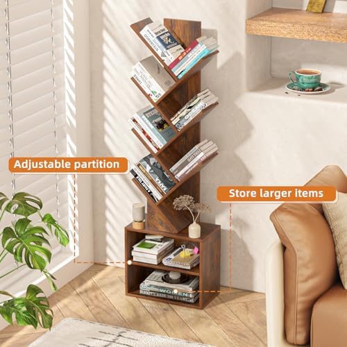 SHEEPAM 10-Tier Tree Bookshelf Floor Standing Narrow Space Storage Bookcase