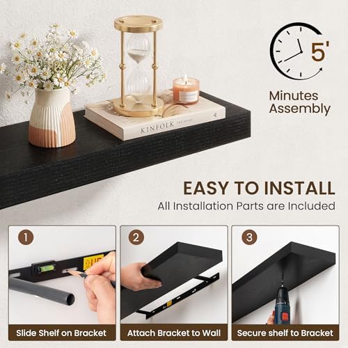 Axeman 72Inch Floating Shelves for Wall, 2 Packs, Invisible Brackets, Black