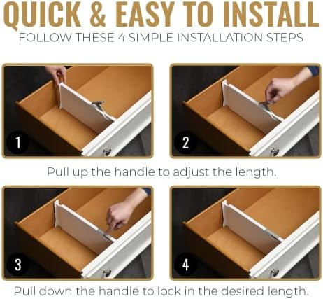 RAPTUROUS Adjustable Deep Drawer Divider – 6" Tall, Expandable 13-22", 4-Pack, Non-Slip Drawer Dividers for Clothes, Dresser, Kitchen & Office Organization (White)
