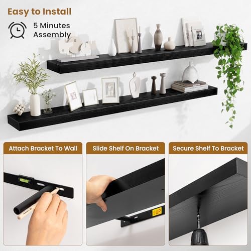 Fun Memories 60 Inch Fireplace Mantel Set of 2, Long Floating Shelf for Bedroom|Living Room, Wall Mounted Farmhouse Disp