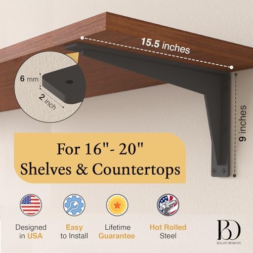 2 Pack Heavy Duty Shelf Brackets 16 Inch Mantel Decorative L Bracket for Shelves, Metal Shelf Support Bracket, Wall Moun