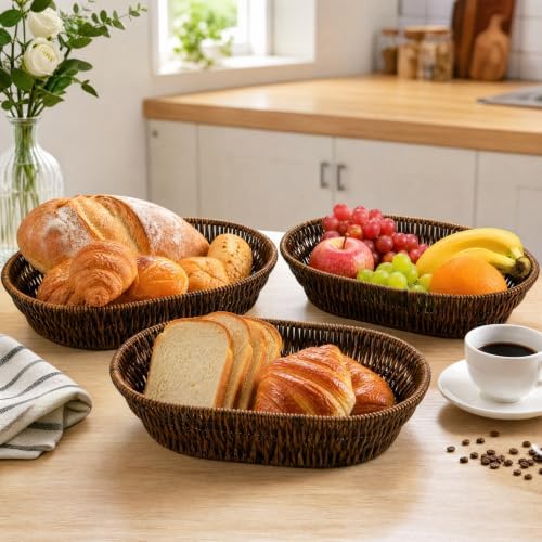 ZAVOOS 3 Pack Wicker Bread Basket, 11 Inch Food Serving Tray