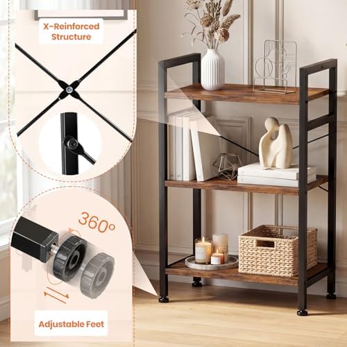 Sweetcrispy 3 Tier Bookshelf, Bookcase Shelf Storage Organizer, Brown