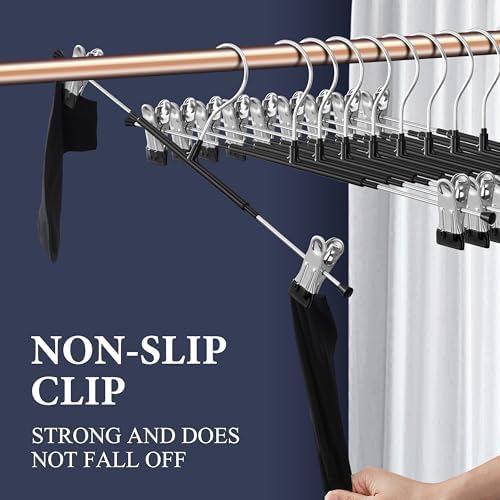 16 Inch Pants Hangers with Clips Skirt Hangers 10 Pack, Black