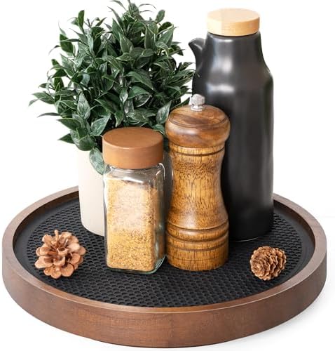 EOSAHR Non-Skid Wooden Lazy Susan, Farmhouse Rotating Tray Organizer, Brown