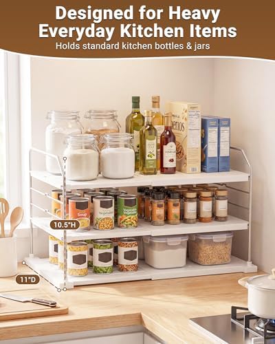 EVERIE Extendable 3-Tier Kitchen Cabinet & Pantry Organizer for Plastic Wrap, Foil & Storage Bags, Adjustable Heavy Duty