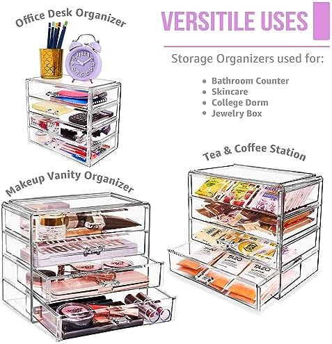 Sorbus Wide 4-Drawer Makeup Organizer Set for Vanity & Countertop (Clear)