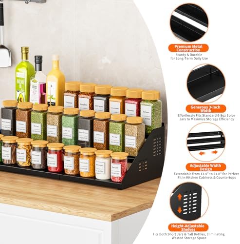 RCHYFEED 3 Tier Spice Rack Organizer for Cabinet,Expands 13.4 to 21.8 Inch