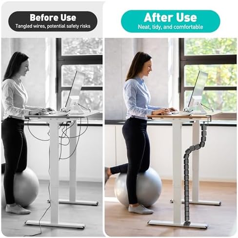 Clamp-On Cable Management Spine, No-Drill Vertebrae Wire Hider for Glass & Wood Standing Desks, Tool-Free Adjustable Des