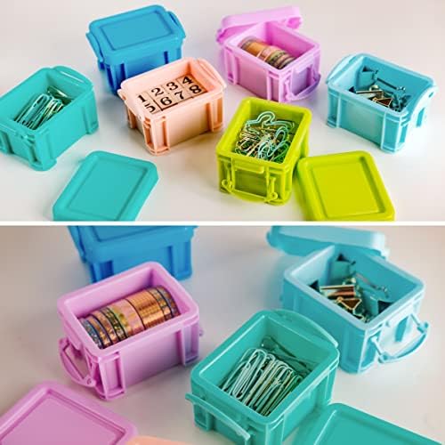 PTSGCAI Cute Small Stackable Mini Storage Box with Lid, 8 Kinds of Macaron Color Plastic Organizer Container for Jewelry