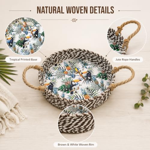 Round Boho Decor Storage Basket With Handle,Handmade Bin,Kit