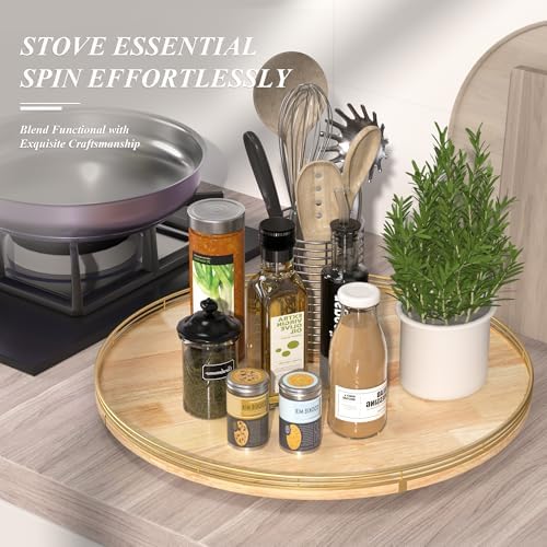 AMH 24-Inch Extra Large Lazy Susan with Solid Oak Base and Gold Iron Rail