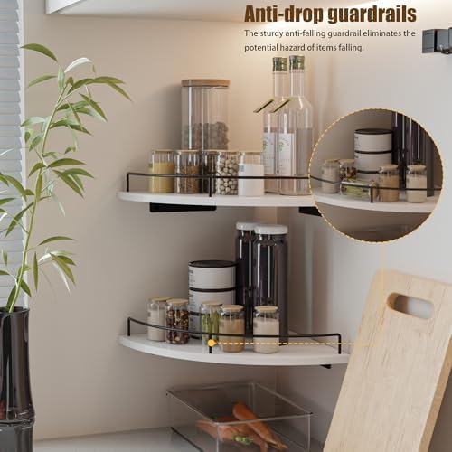Corner Floating Shelves, Rustic Brown Wood, Set of 2, Wall Mount Storage with Guardrail for Bathroom Kitchen Living Room