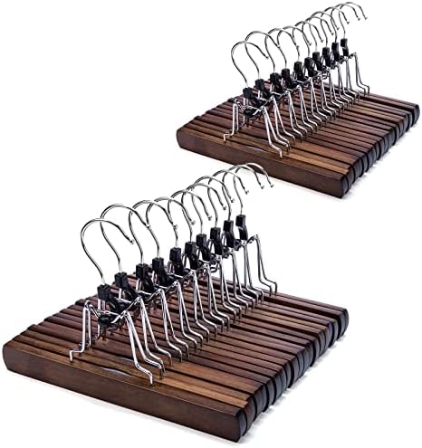 Nature Smile Wooden Pants Hangers Non Slip Smooth Finish Solid Wood Clamp Skirt Hanger Hair Extension Hangers with 360° Swivel Hook (20Pcs, Retro)