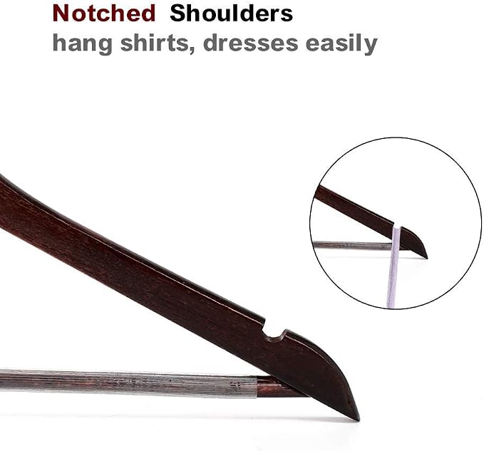 Coat Hangers, 18 Pack Solid Wooden Suit Hangers with Notched Cut Shoulder, Non-Slip Pant Bar, Extra Smooth and Splinter Free Walnut Finish