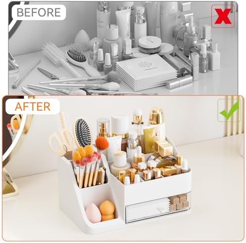 Yieach White Makeup Organizer Countertop,Large Cosmetics Storage Organizer for Make up Brush,Hair Products and Beauty Sk