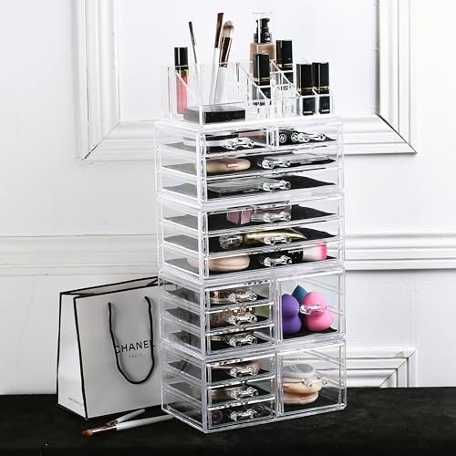 Ikee Design 5 Pcs Acrylic Makeup Organizer, 15 Drawers Lipstick Holders