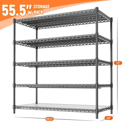 24" D Storage Shelves 3300 LBS Heavy Duty Garage Shelving, 5 Tier Metal Shelving Adjustable Wire Shelving Unit with Line