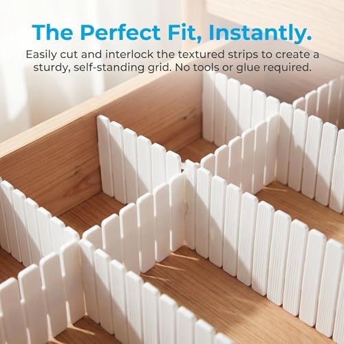 16 Pcs Adjustable Drawer Dividers Organizer, 18.5" Extra Long DIY Plastic Grid Separators, Cuttable Drawer Partitions fo