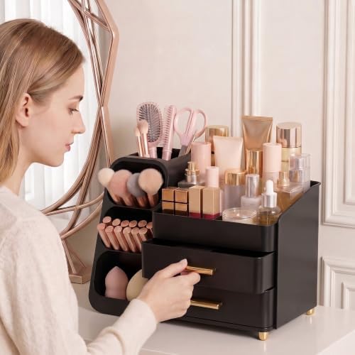 Large Capacity Makeup Organizer Countertop with Makeup Brush Holder for Vanity, Thickened Material, Bathroom Countertop 