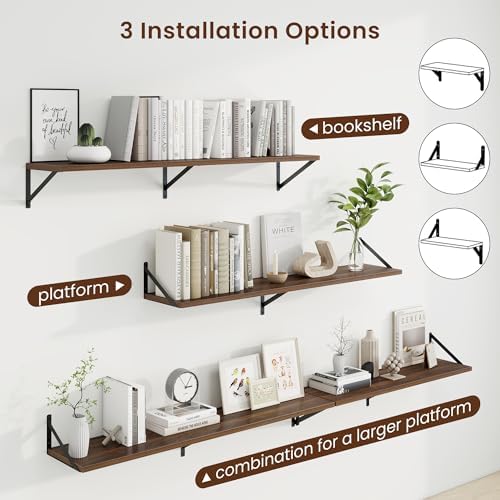 Axeman Deep Floating Shelves, 48'' x 10'' Walnut Wall Shelves Set of 2